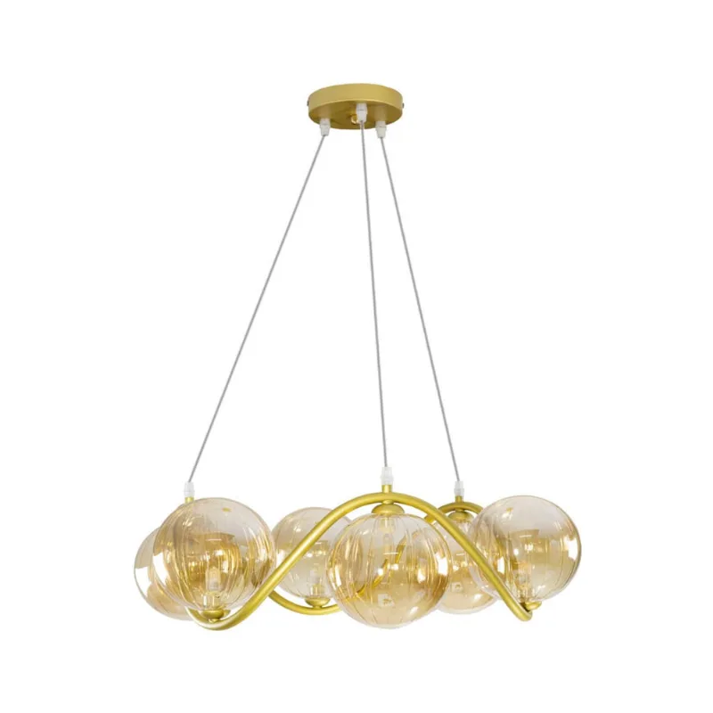 Pendente Malu Ouro Ambar ZR130 6 Globos Vidro + 6X G9 bf Starlux ST2601