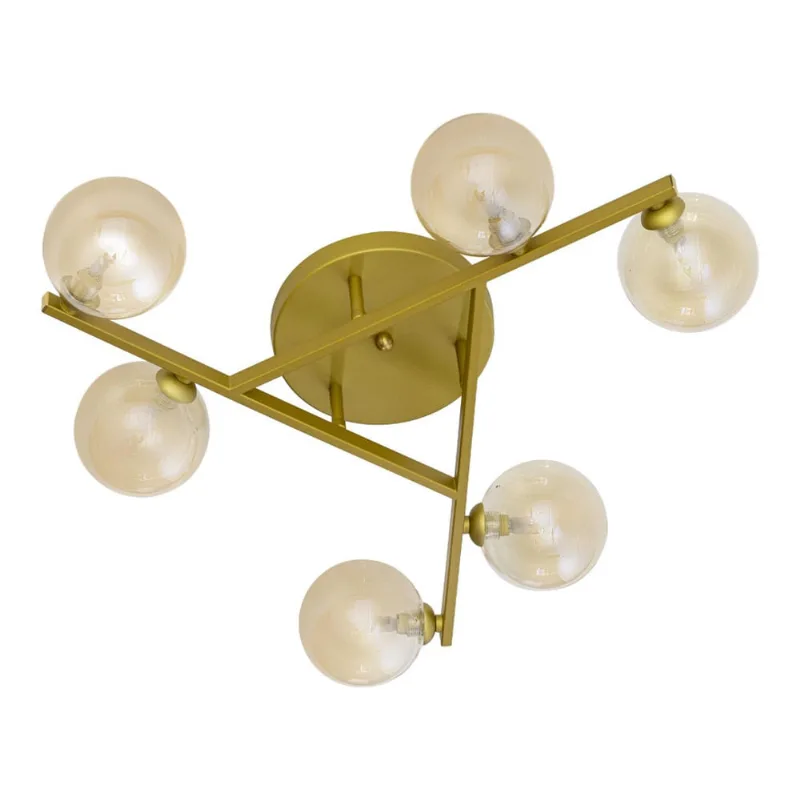 Plafon Grape Ouro 6 Globos Vidro + 6X G9 Branco Quente Starlux ST2630