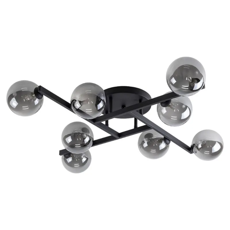 Plafon Grape Preto Fosco e Smoky 8 Globos Vidro + 8X G9 bf Starlux ST2631