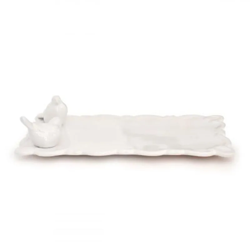 Bandeja De Porcelana 3 Pássaros 32x16cm- M. Victória