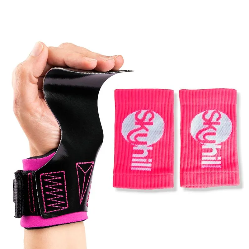 Kit Hand Grip Legacy Skyhill Colors E Munhequeira Suor Rosa - Lona Preta Punho Pink - M