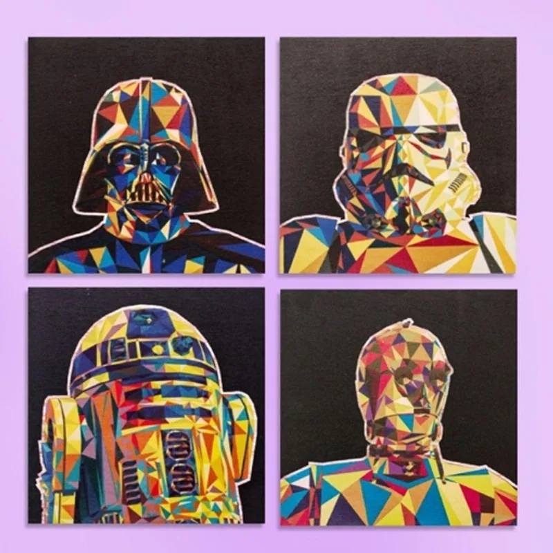 Kit De Quadros Ícone Star Wars Colors Quadrado 19x19cm Em Madeira Compensado Naval 4 Unidades