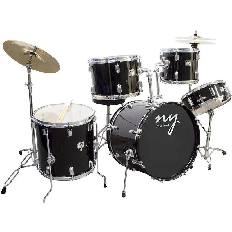 Bateria Acústica 2t Cromada Preto Com Banco Ny F1rst