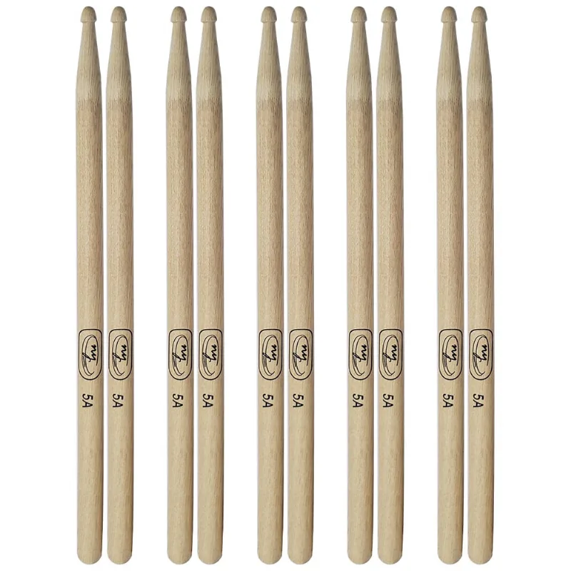 Kit com 5 Pares de Baquetas para Bateria Hickory 5A New York