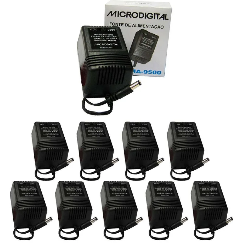 Kit 100 Fonte Alimentação Bivolt 9v 0,5a MA9500 Microdigital