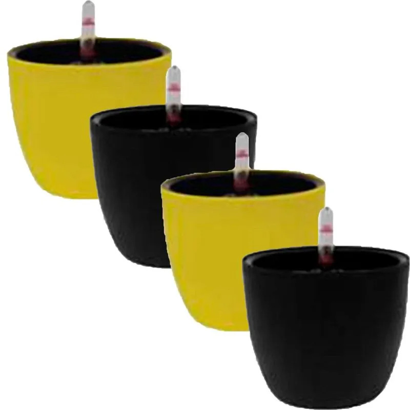 Jogo 4 Vasos Autoirrigável Botanique Redondo 2 Pretos 2 Amarelos - Japi