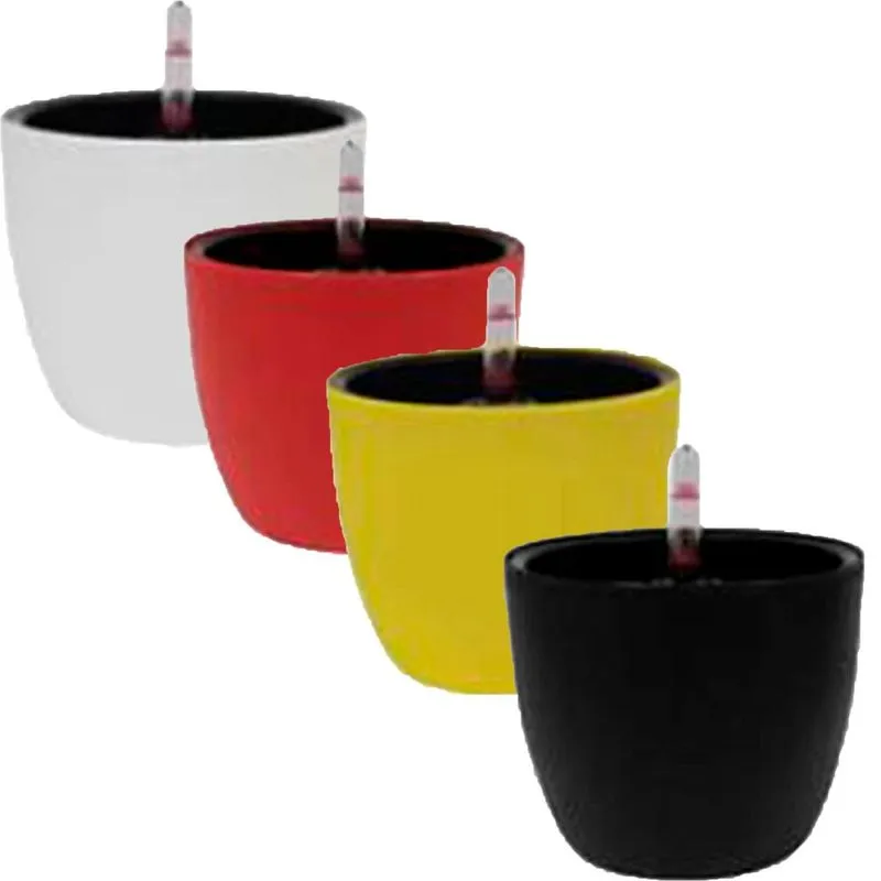 Jogo 4 Vasos Autoirrigável Botanique Preto Branco Vermelho Amarelo - Japi
