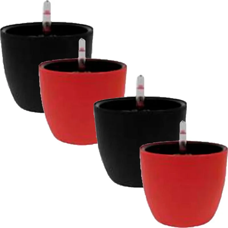 Jogo 4 Vasos Autoirrigável Botanique Redondo 2 Pretos 2 Vermelhos - Japi