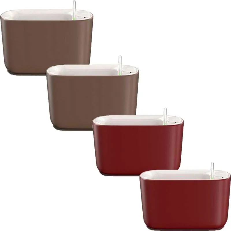 Jogo 4 Vasos Auto Irrigáveis Pequenos 2 Vermelhos e 2 Marrons - Botanika