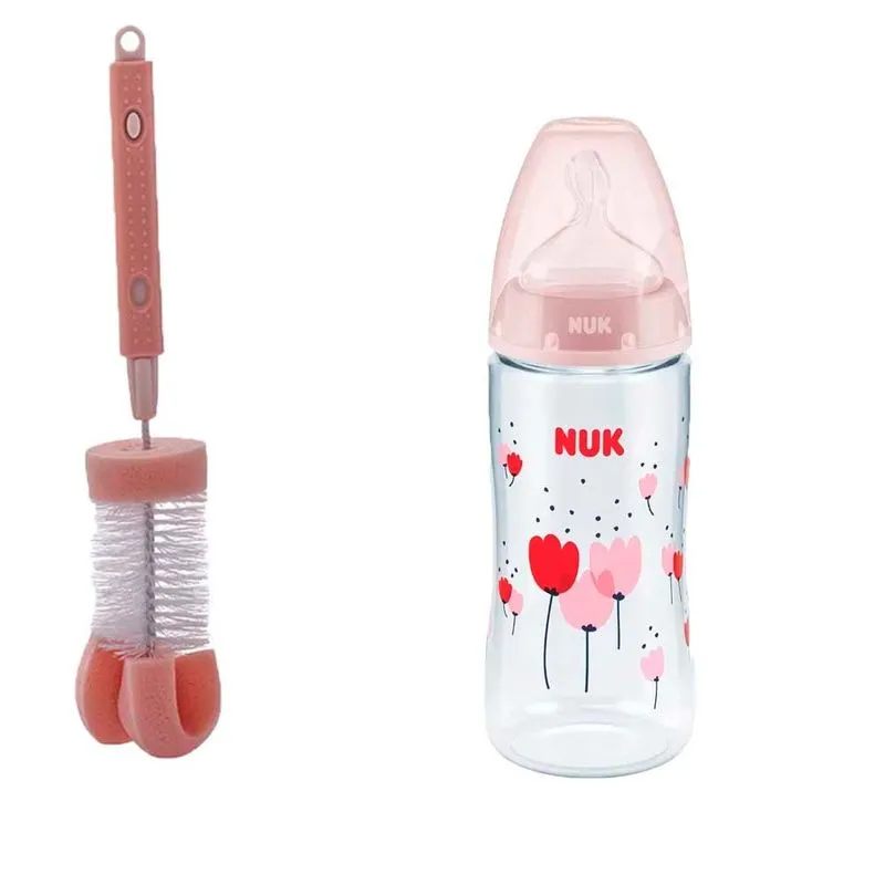 Kit Mamadeira s com Controle de Temperatura - Girl - 300 ml e Escova Lava Mamadeiras – Rosa