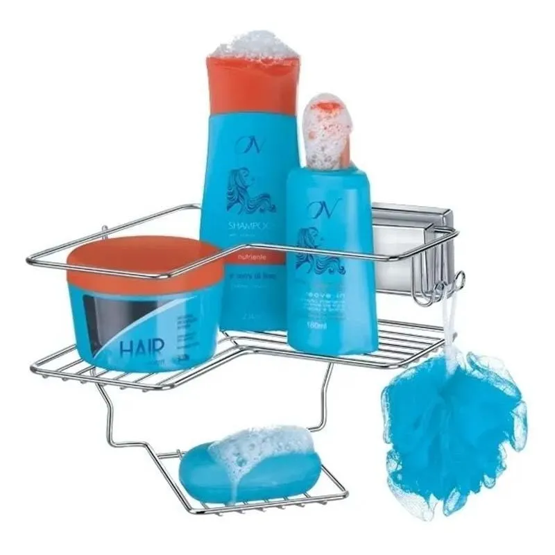 Porta Shampoo Cantoneira Saboneteira Ventosa Cromada Arthi