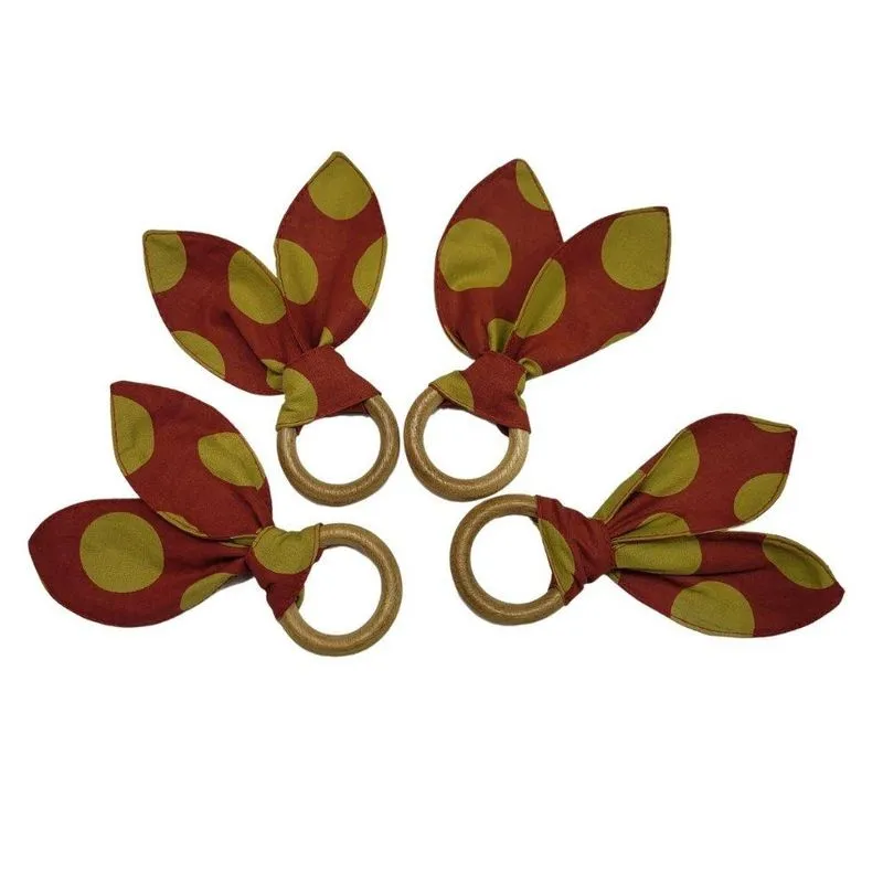 Kit 4 Porta Guardanapos Orelha Coelho Da Páscoa Poá Dourado Grande Vermelho