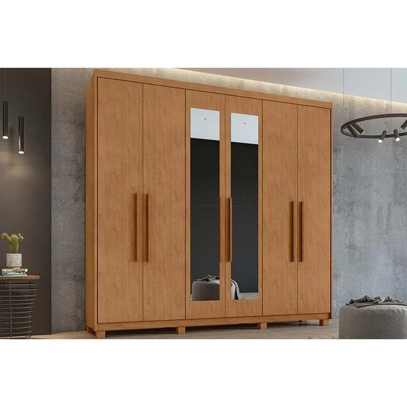 Guarda Roupa 6 Portas 2 Espelhos 5 Gavetas Pés Áries Lopas Amêndoa