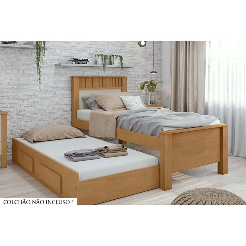 Bicama Solteiro Athenas 2 Gavetas c/Auxiliar Amendoa/Off White - Lopas
