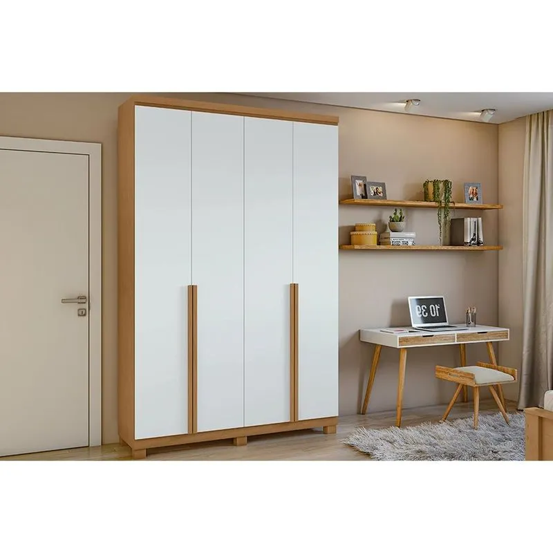 Guarda Roupa 4 Portas e 2 Gavetas c/ Pés Alonzo Amêndoa/Branco - Lopas
