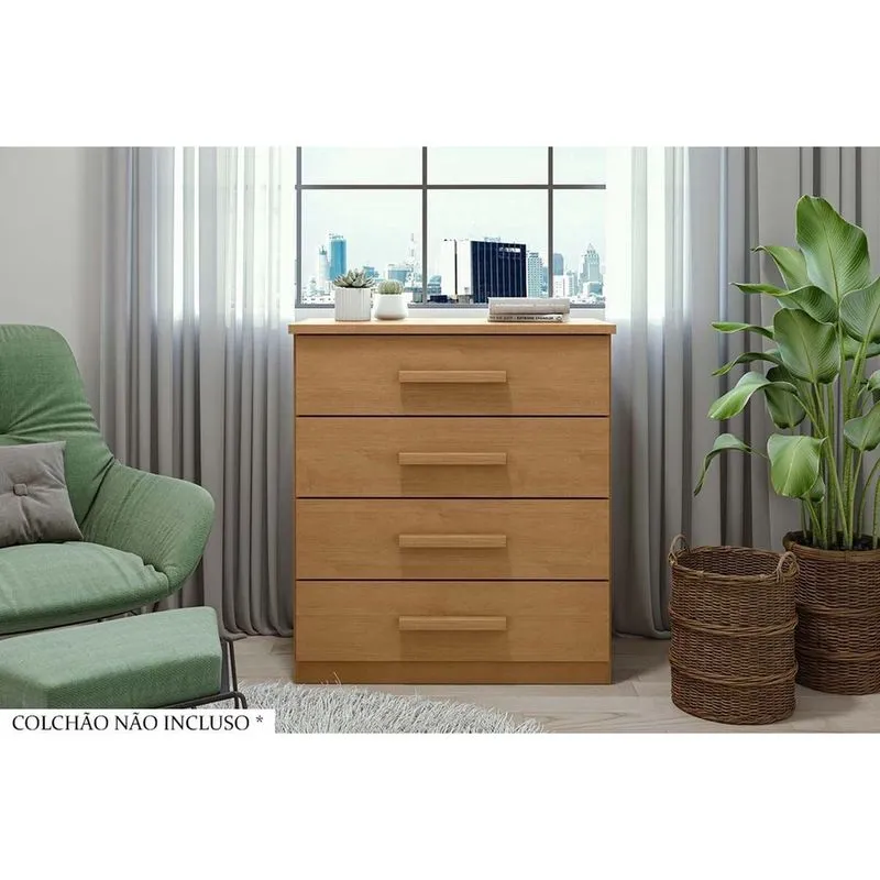 Cômoda de Quarto Baião c/ 4 Gav Rovere/Amêndoa - Lopas