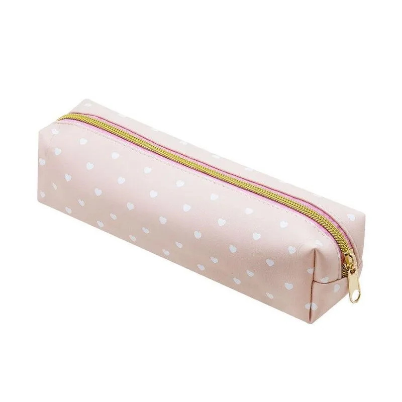 Estojo - Brw - Corações Brancos 1 Ziper - Rosa