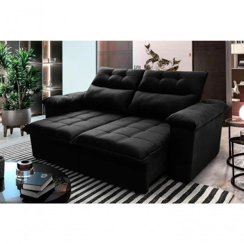 Sofá Retrátil Reclinável Verona 1,50m Suede Velut Preto Molas No Assento - King House