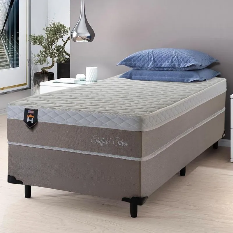Cama Box Solteiro Sheffield 88x188 Bege com Molas Ensacadas