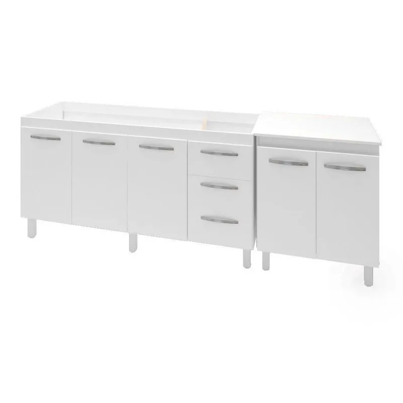 Armário Cozinha Gabinete Pia De 140 Cm Carina Com Balcão Multiuso Micro-ondas Branco Serena