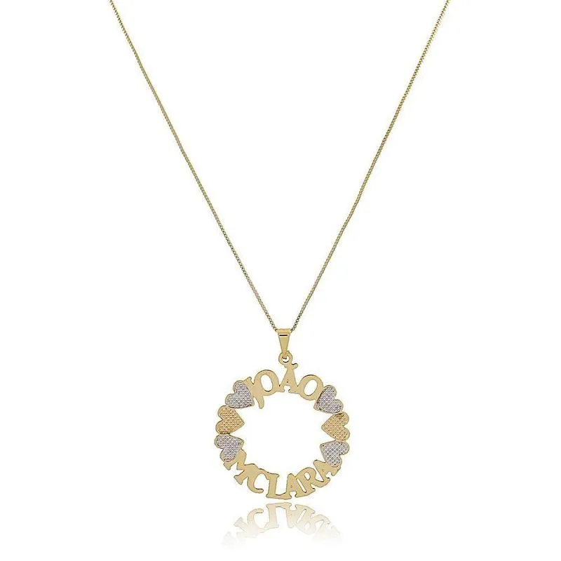 Colar Personalizado De Mandala Com Nomes De Filhos Folheado Em Ouro 18k f027