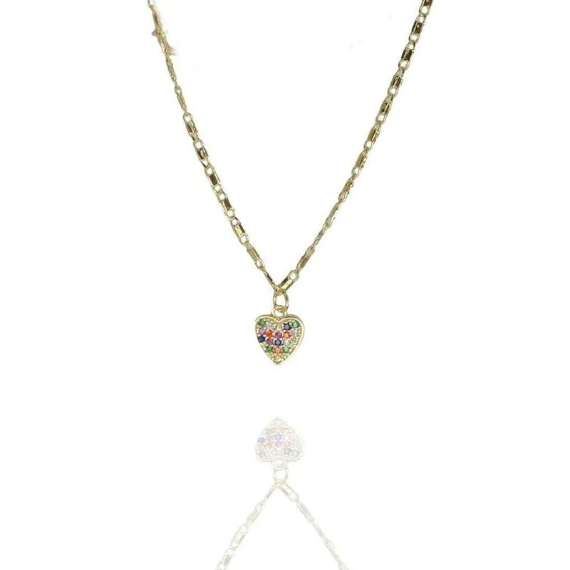 Pulseira Com Coração De Zircônias Coloridas Banhado A Ouro 18k