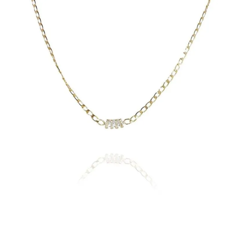 Choker De Corrente Chapada Com Zircônias Ao Centro Folheado A Ouro 18k [f027]