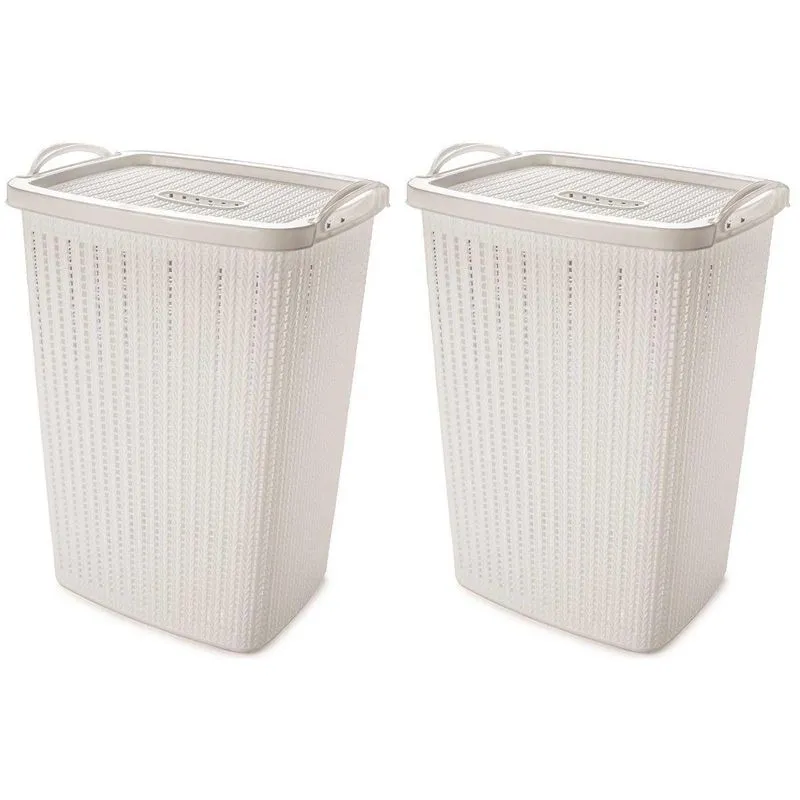Kit Com 2 Cestos De Roupa Trama 40 Litros Com Tampa Branco