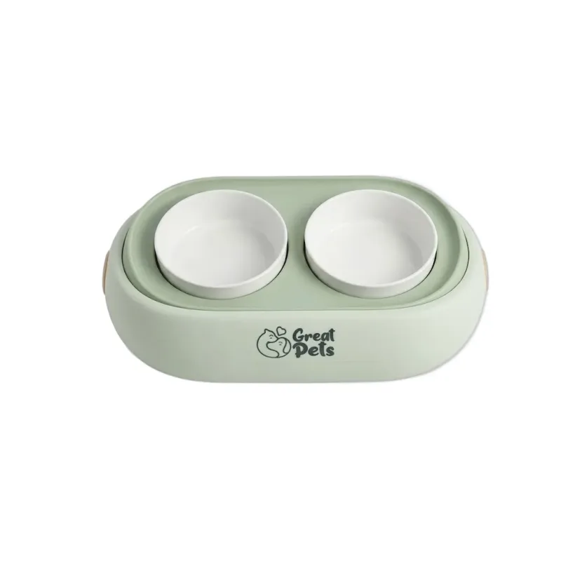 GREAT PETS COMEDOURO DUPLO CERAMICA REGULAVEL VERDE - petshop Malu