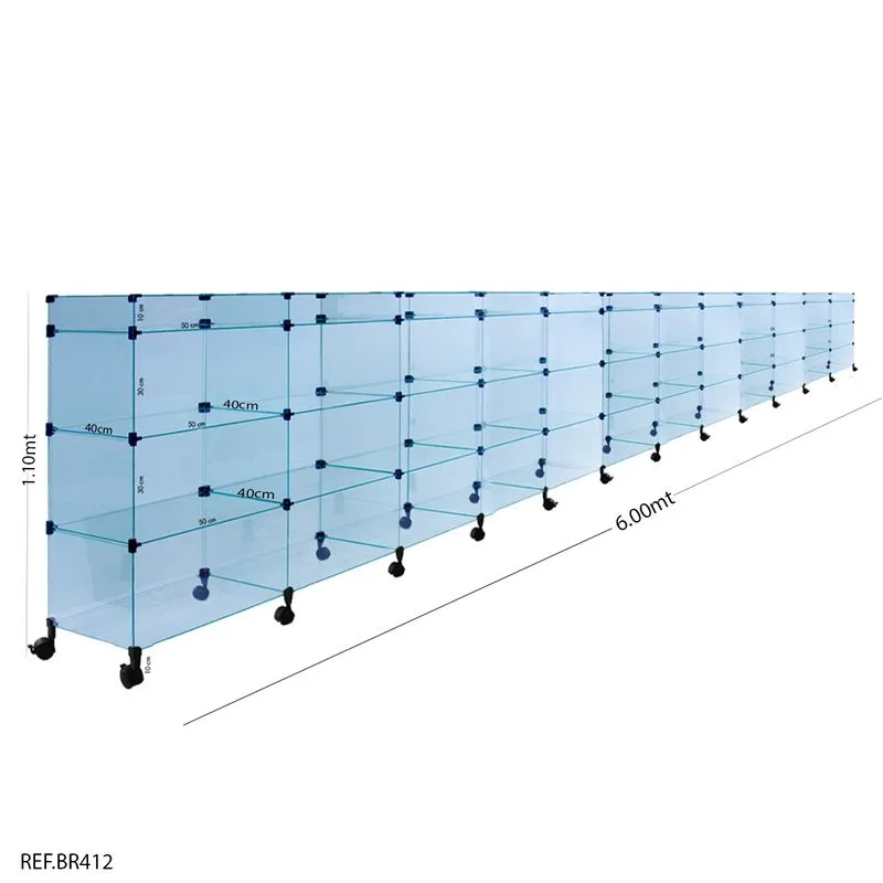 Balcão De Atendimento Modulado Em Vidro Com Rodízios + Porta Bijuterias - 6,00 X 1,10 X 0,40