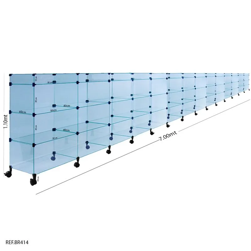 Balcão De Atendimento Modulado Em Vidro Com Rodízios + Porta Bijuterias -7,00 X 1,10 X 0,40