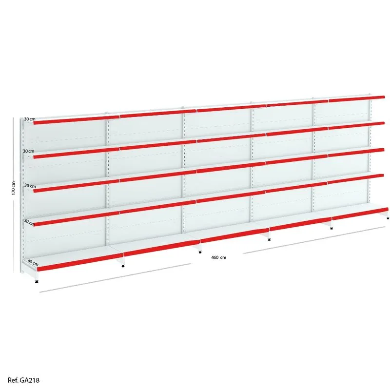 Kit Gôndola De Parede Modular Branca E Vermelha- 1,70 X 5,00 X 0,40