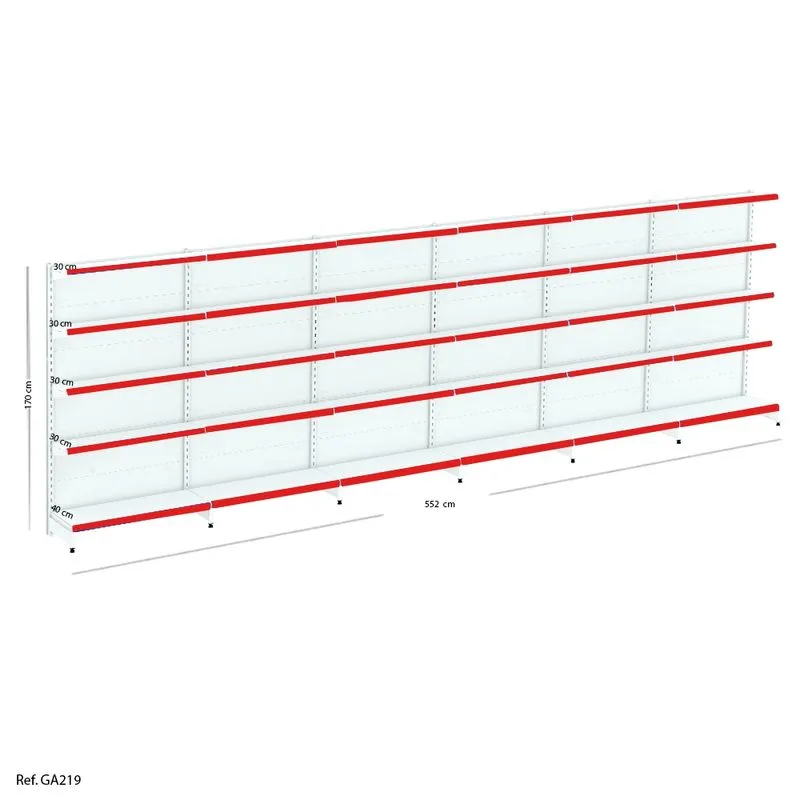 Gondola Parede Flex Branco E Vermelho 6m + 1 Inicial + 5 Continuacao