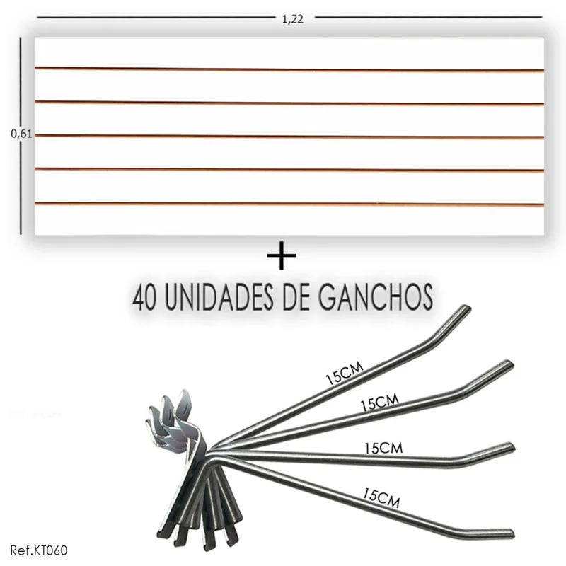 Painel Canaletado - 1,22 x 0,61 + 40 Gancho 15cm