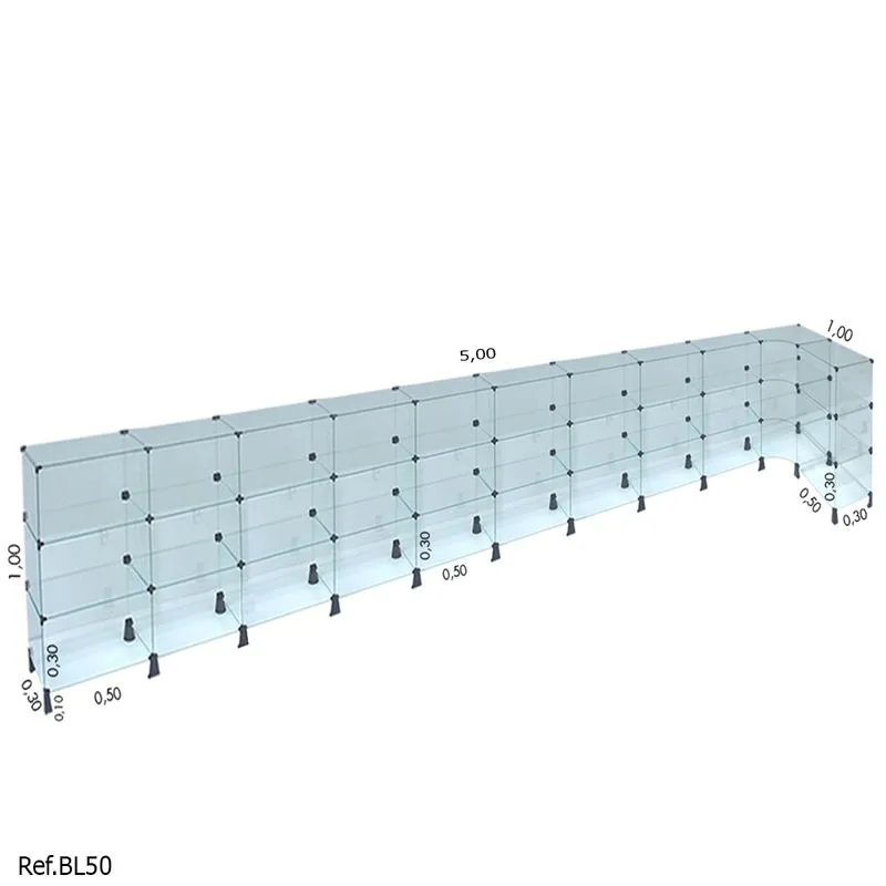Balcão De Atendimento L Modulado Em Vidro 5,50 X 1,00 X 0,30