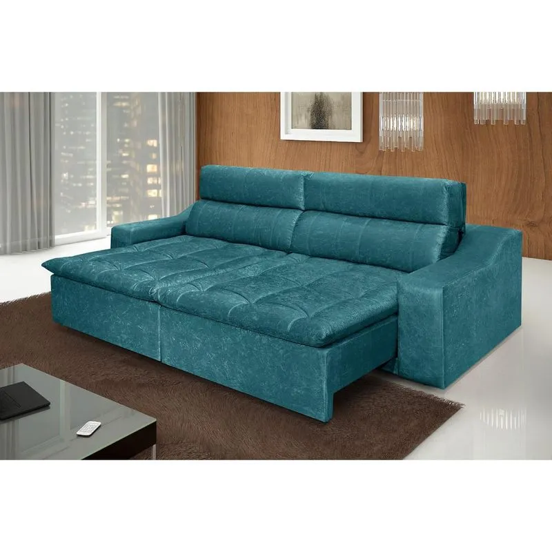 Sofá 5 Lugares Connect Com Pillow Retrátil E Reclinável 2,90m Suede Amassado Azul