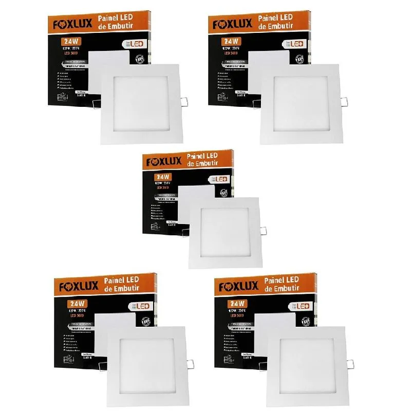 Kit 5 Painel Led 24w Downlight Bivolt De Embutir Foxlux