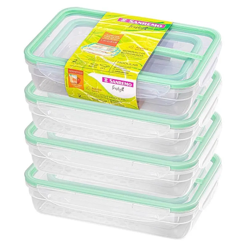 Potes Herméticos De Plástico Freshy 8 Peças Verde - Sanremo