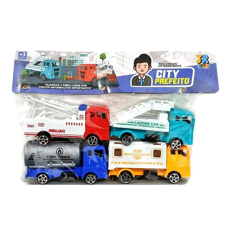 Kit Com 4 Carrinhos City Prefeito JR Toys