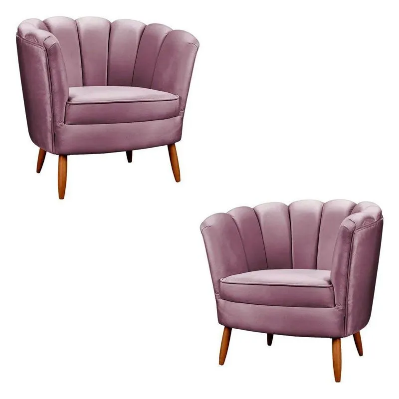 Kit 2 Poltronas Decorativa Ariel Petala Com Pés De Madeira Star Confort Lilas