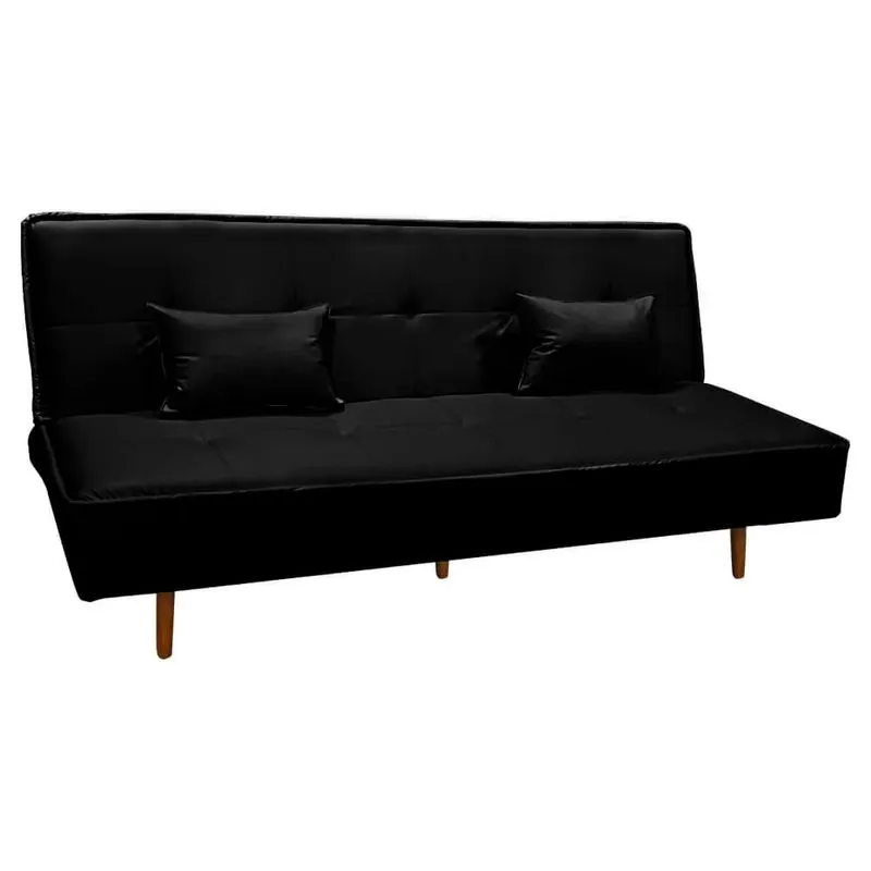 Sofá Cama Silver 3 Lugares Reclinável 1,92 Material Sintético Preto Star Confort