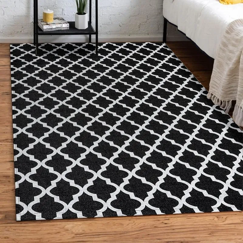 Tapete em Tecido Jacquard com Antiderrapante Látex 1,35 m x 2,00 m - Arabesco Preto