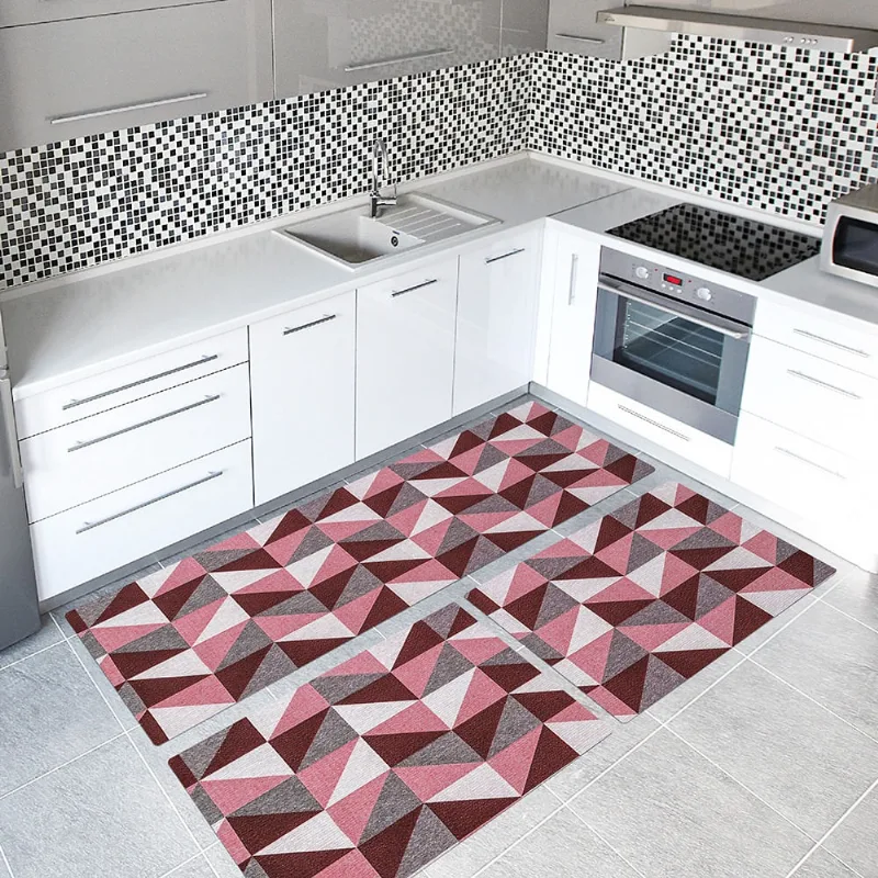 Kit Tapete de Cozinha 3 Peças em Tecido Jacquard com Antiderrapante Látex - Dallas Vermelho
