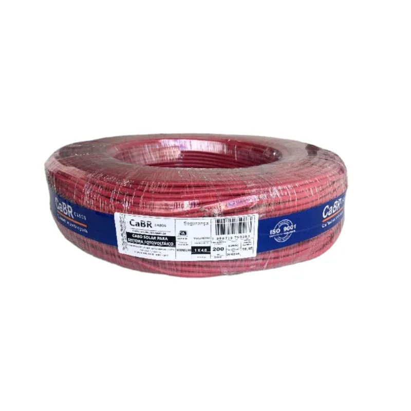 Cabo Solar 4,0mm Rolo com 200 metros sem emenda Vermelho