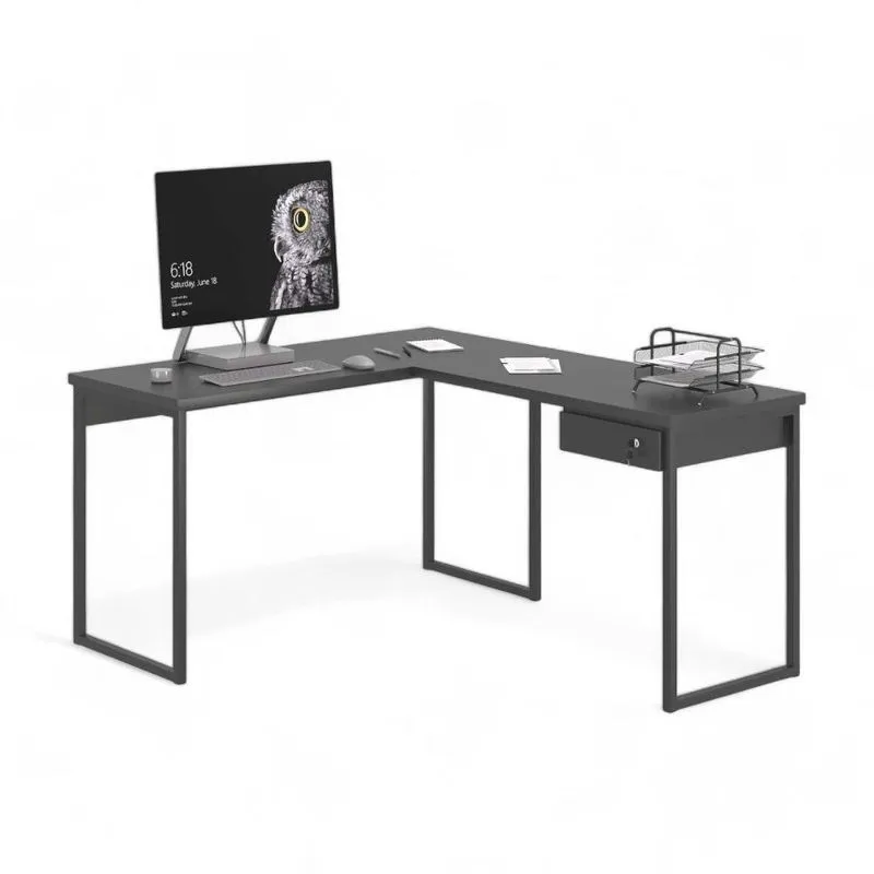 Mesa Home Office Escrivaninha L Industriale Preta Com Gaveteiro