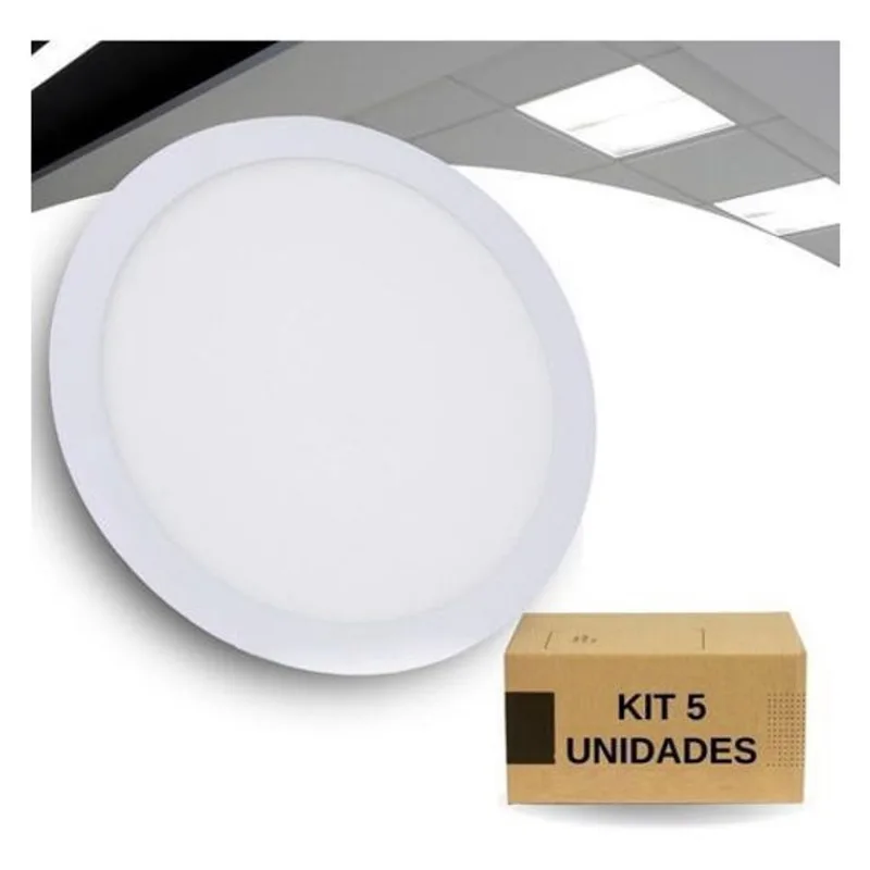 Kit 5 Painéis Plafon Led Embutir/Slim Redondo 24W Frio - Elring