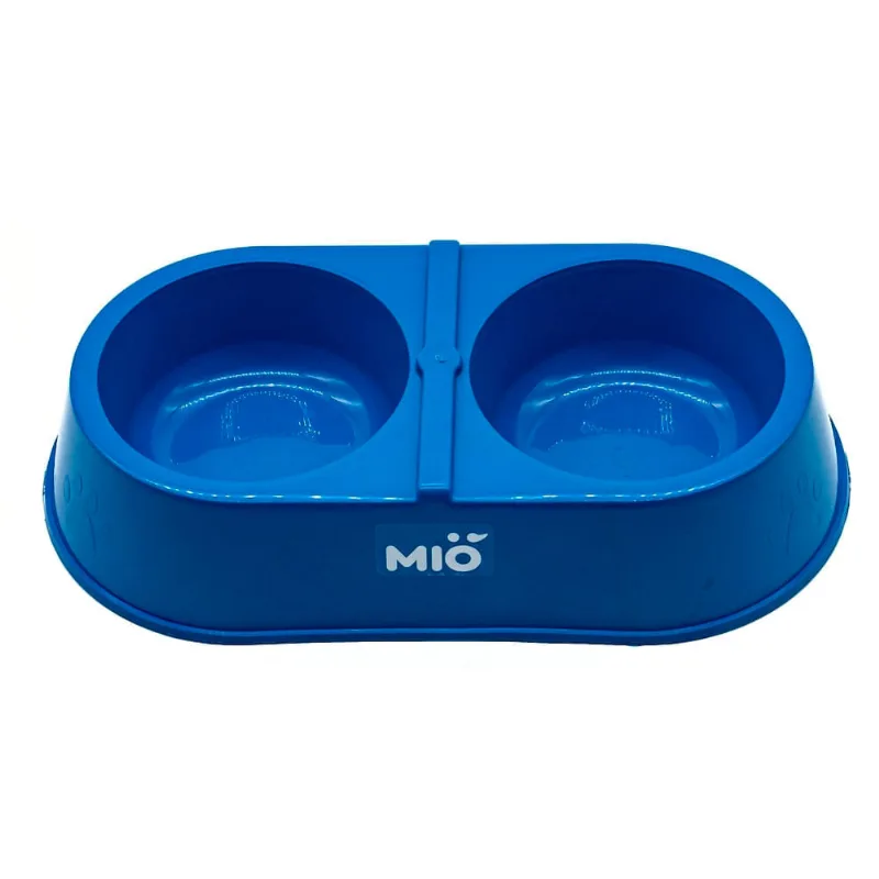 Comedouro Mió Pata Duplo Para Cães E Gatos Azul Mió
