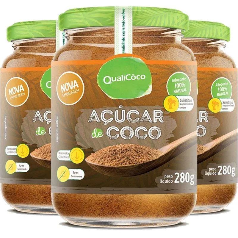 Kit 3 Açúcar De Coco Natural Qualicoco 280g