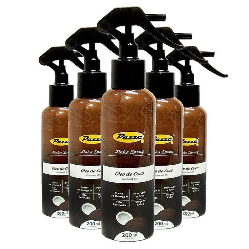 Kit 5 Óleo De Coco Extra Virgem Spray Pazze 200ml