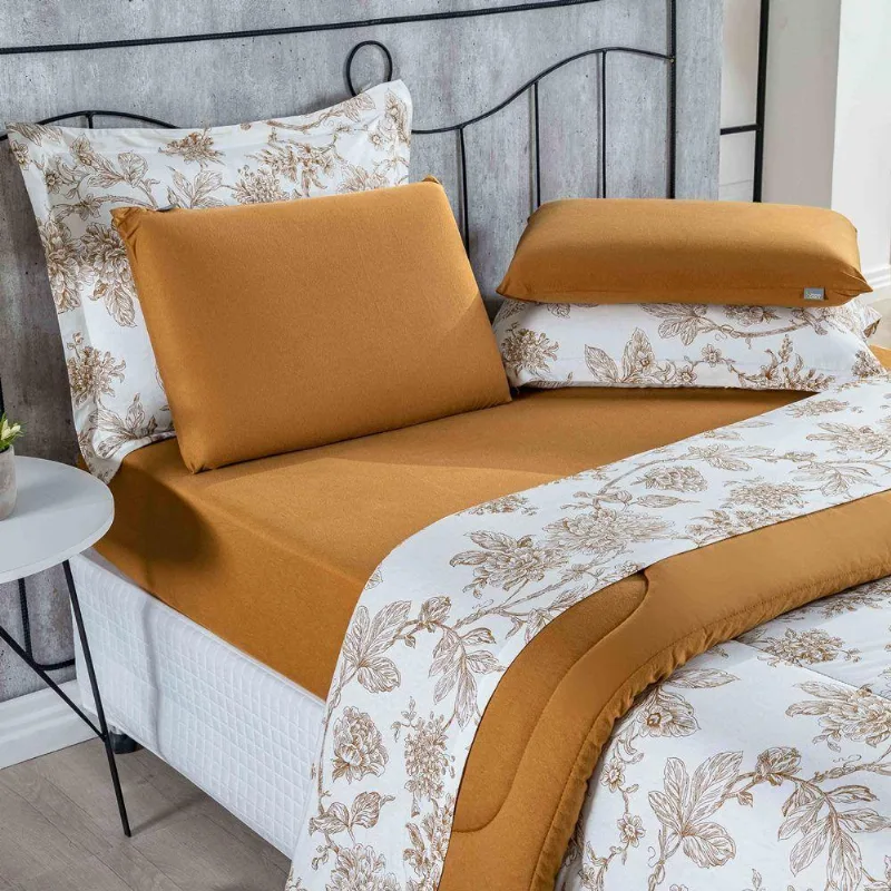 Edredom Malha 100% Algodão Primavera 1 Peça Queen - Floral Cobre